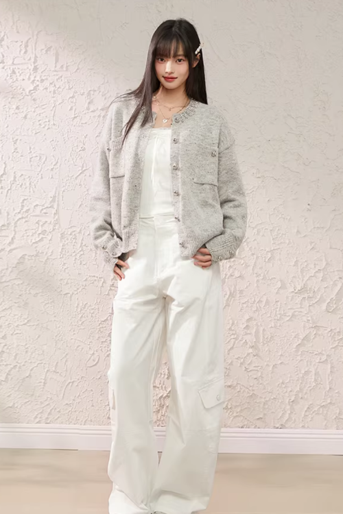 Speckled Rhinestone Knit Cardigan / Rhinestone Flash Jeans