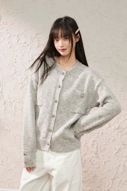 Speckled Rhinestone Knit Cardigan / Rhinestone Flash Jeans