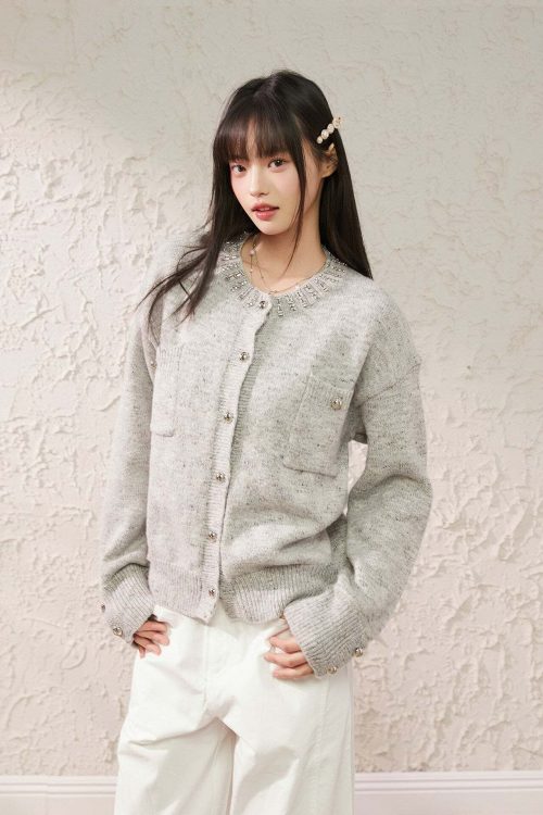 Speckled Rhinestone Knit Cardigan / Rhinestone Flash Jeans