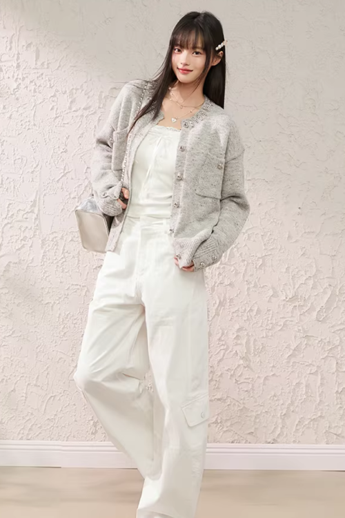 Speckled Rhinestone Knit Cardigan / Rhinestone Flash Jeans