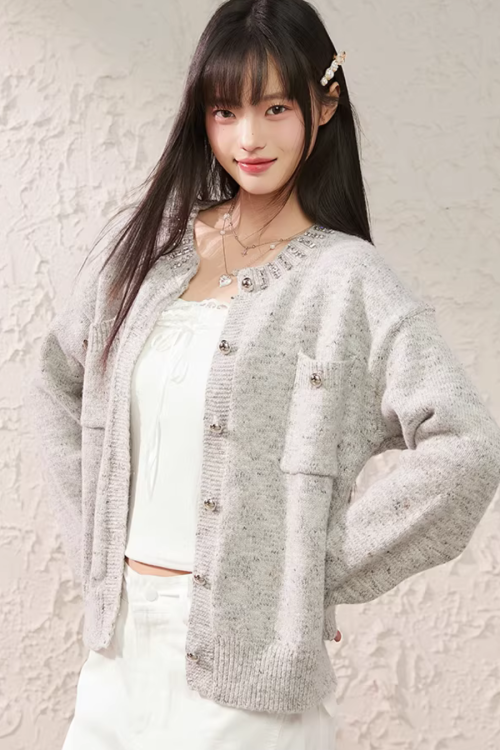 Speckled Rhinestone Knit Cardigan / Rhinestone Flash Jeans