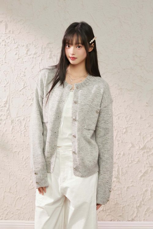 Speckled Rhinestone Knit Cardigan / Rhinestone Flash Jeans