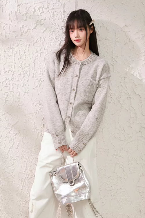 Speckled Rhinestone Knit Cardigan / Rhinestone Flash Jeans