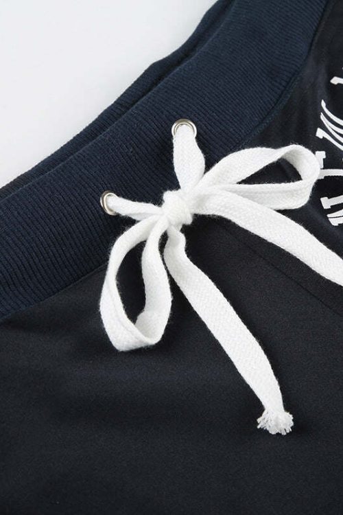 Sporty Casual Number Print Color Block Shorts