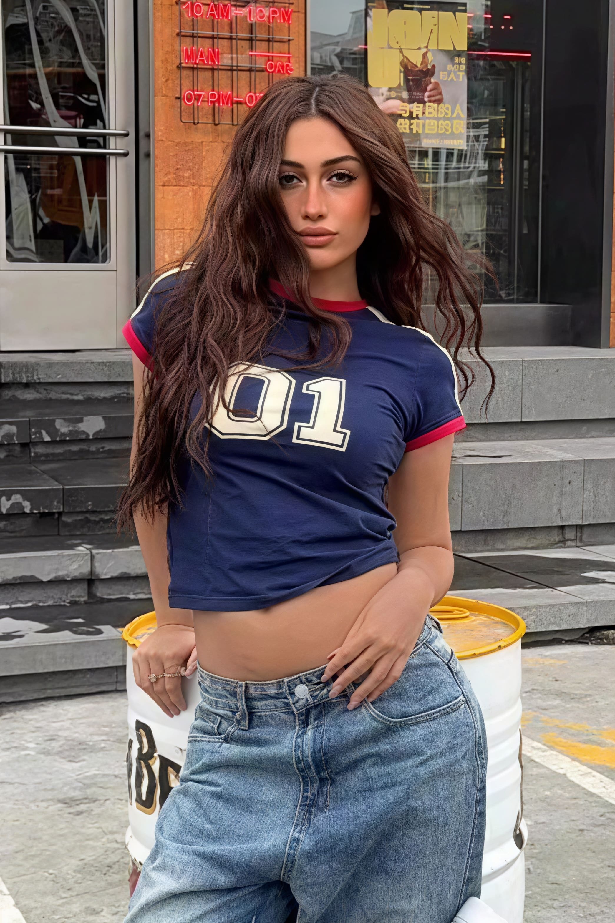 Sporty Color Block Number Print Slim T-shirt