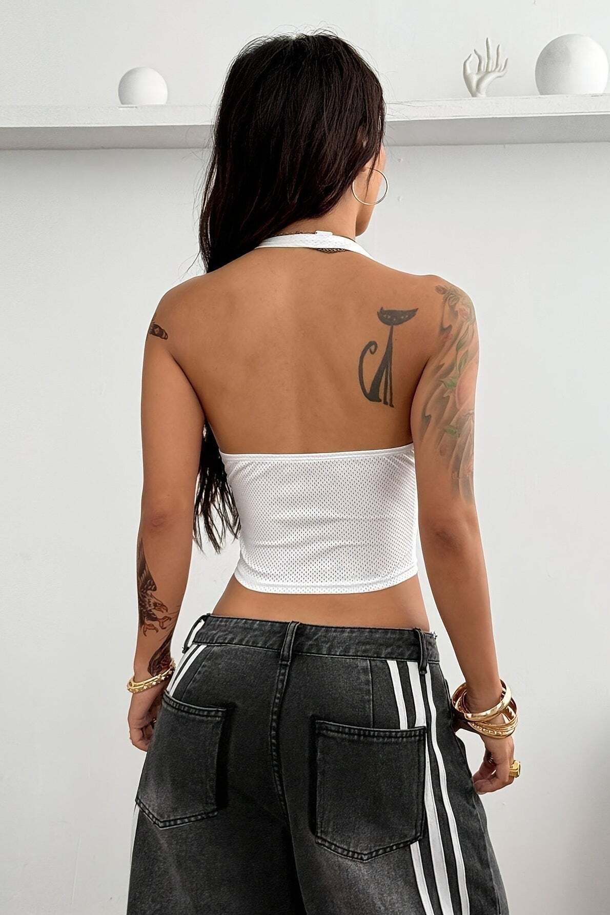 Sporty Number Print Solid Halter Top Sporty Number Print Solid Halter Top