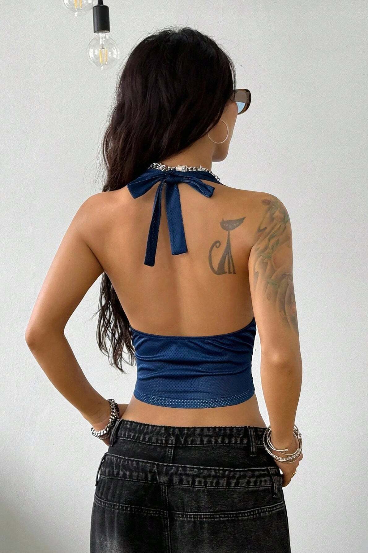 Sporty Number Print Solid Halter Top Sporty Number Print Solid Halter Top