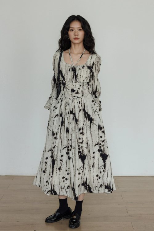 Square Neck Long Sleeve Dress