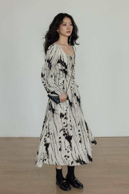 Square Neck Long Sleeve Dress