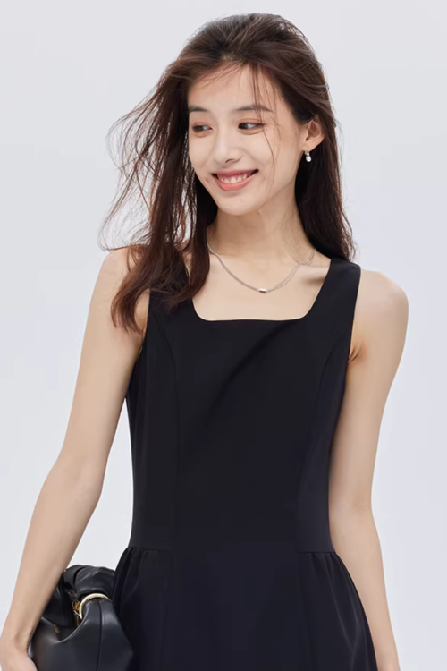 Square-Neck Wide Strap Dress