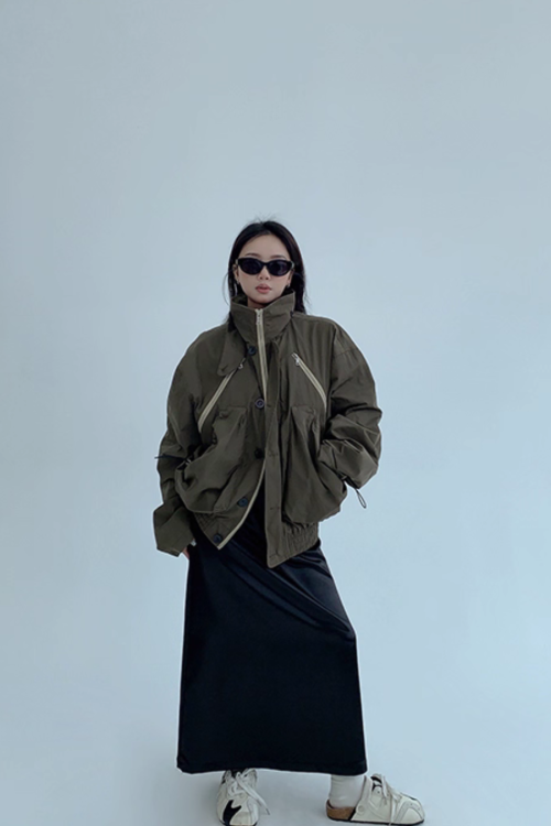 Stand Collar Balloon Sleeve Jacket