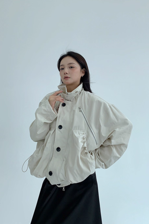 Stand Collar Balloon Sleeve Jacket