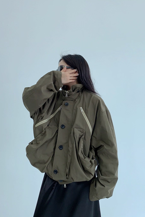 Stand Collar Balloon Sleeve Jacket