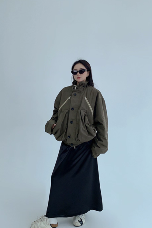 Stand Collar Balloon Sleeve Jacket