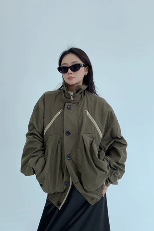 Stand Collar Balloon Sleeve Jacket