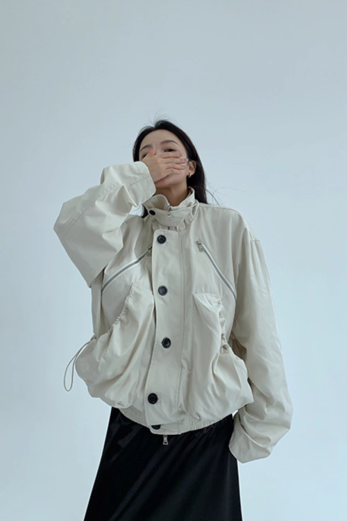 Stand Collar Balloon Sleeve Jacket