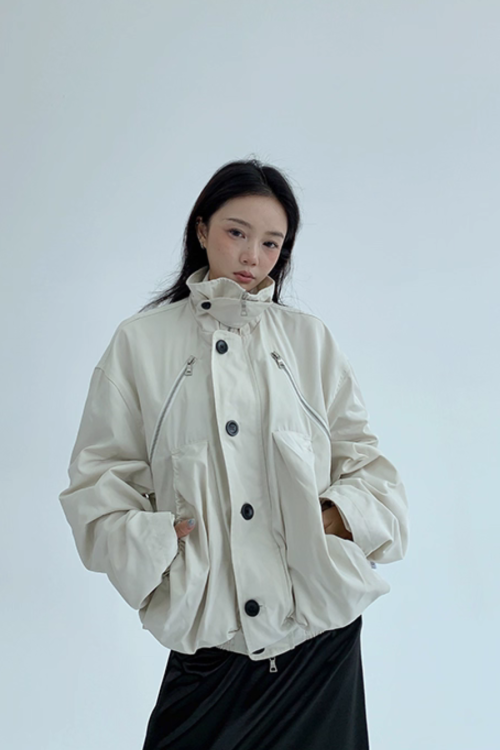 Stand Collar Balloon Sleeve Jacket