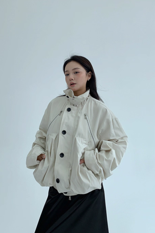 Stand Collar Balloon Sleeve Jacket