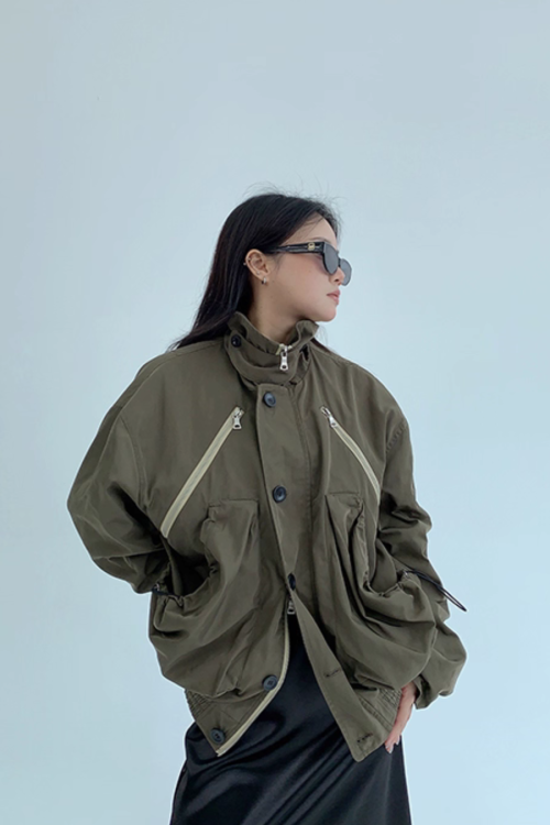 Stand Collar Balloon Sleeve Jacket