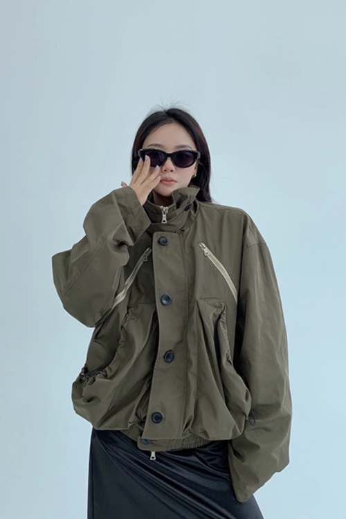 Stand Collar Balloon Sleeve Jacket