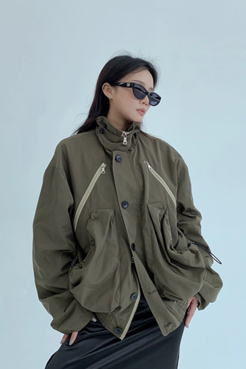 Stand Collar Balloon Sleeve Jacket