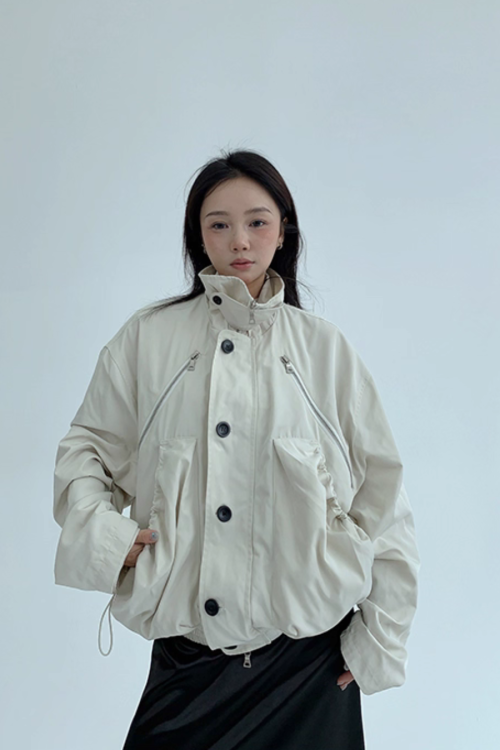 Stand Collar Balloon Sleeve Jacket