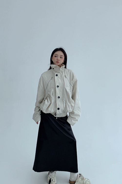 Stand Collar Balloon Sleeve Jacket