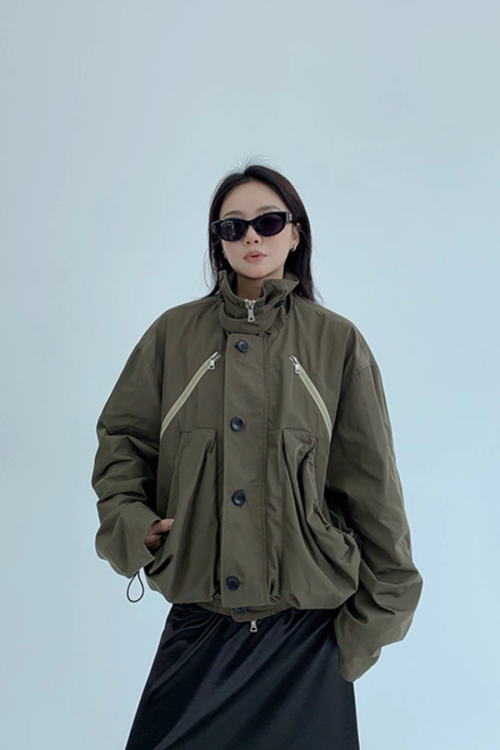 Stand Collar Balloon Sleeve Jacket