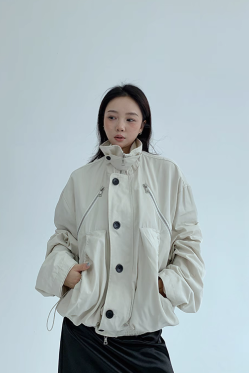 Stand Collar Balloon Sleeve Jacket