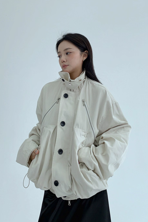 Stand Collar Balloon Sleeve Jacket