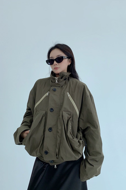 Stand Collar Balloon Sleeve Jacket