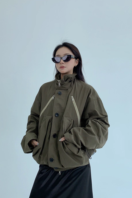 Stand Collar Balloon Sleeve Jacket