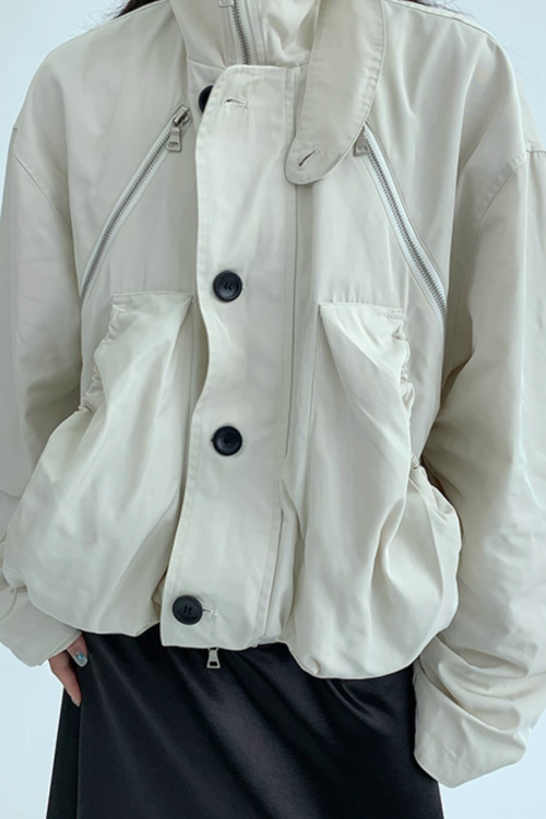 Stand Collar Balloon Sleeve Jacket