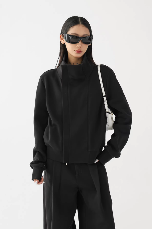 Stand Collar Cropped Jacket / Casual Wide Pants