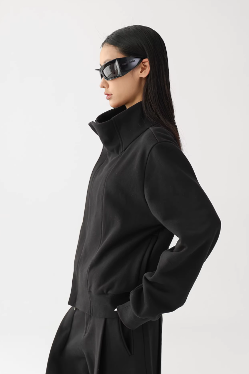 Stand Collar Cropped Jacket / Casual Wide Pants