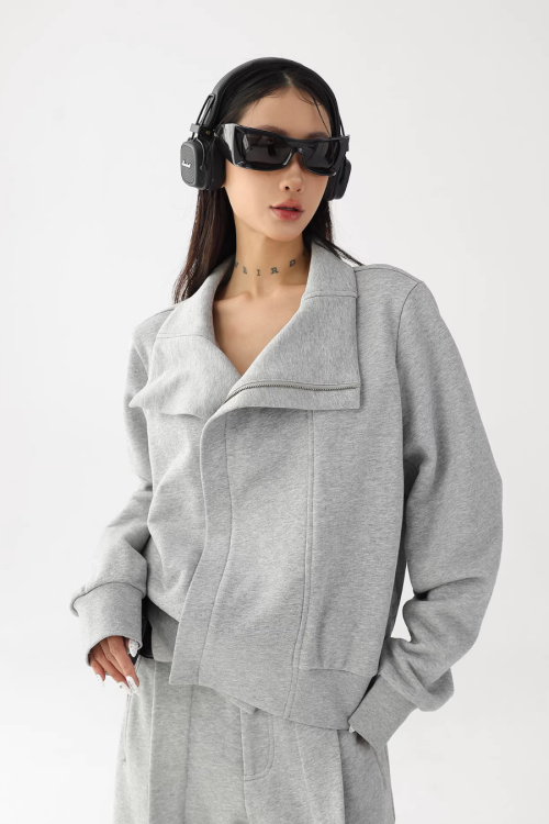 Stand Collar Cropped Jacket / Casual Wide Pants