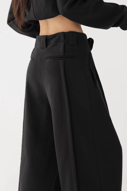 Stand Collar Cropped Jacket / Casual Wide Pants