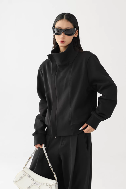 Stand Collar Cropped Jacket / Casual Wide Pants