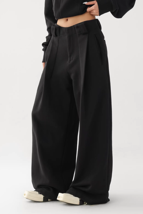 Stand Collar Cropped Jacket / Casual Wide Pants