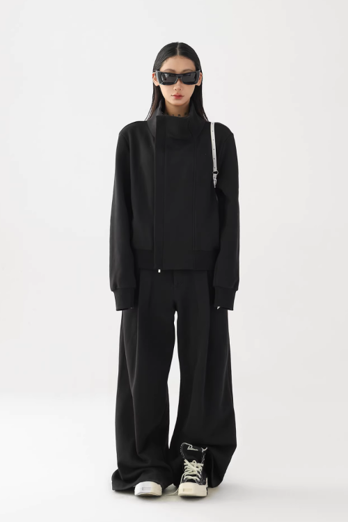 Stand Collar Cropped Jacket / Casual Wide Pants