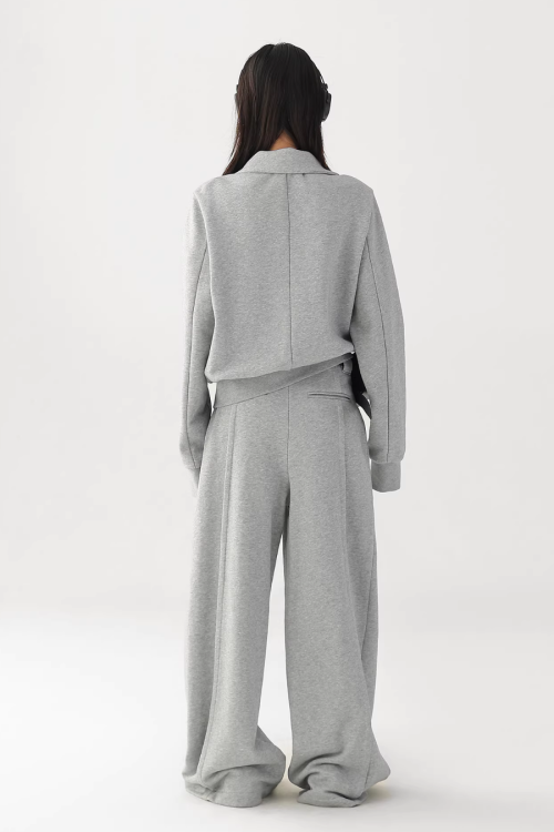 Stand Collar Cropped Jacket / Casual Wide Pants