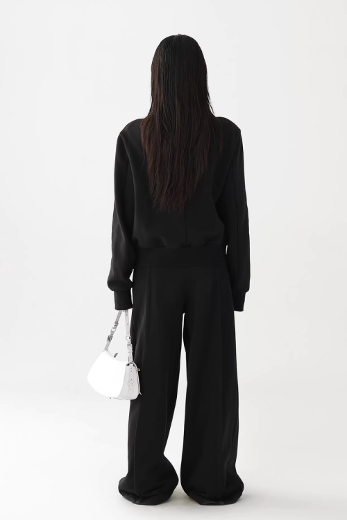 Stand Collar Cropped Jacket / Casual Wide Pants