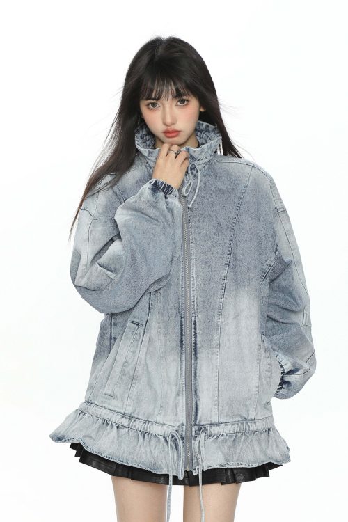 Stand Collar Flare Denim Jacket