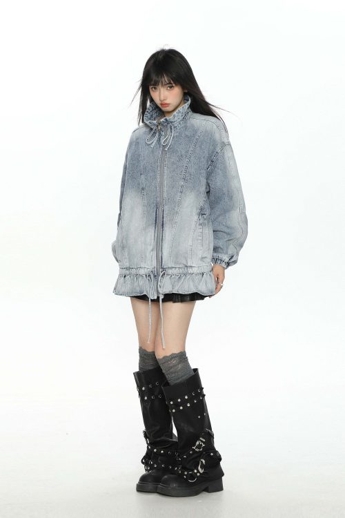 Stand Collar Flare Denim Jacket
