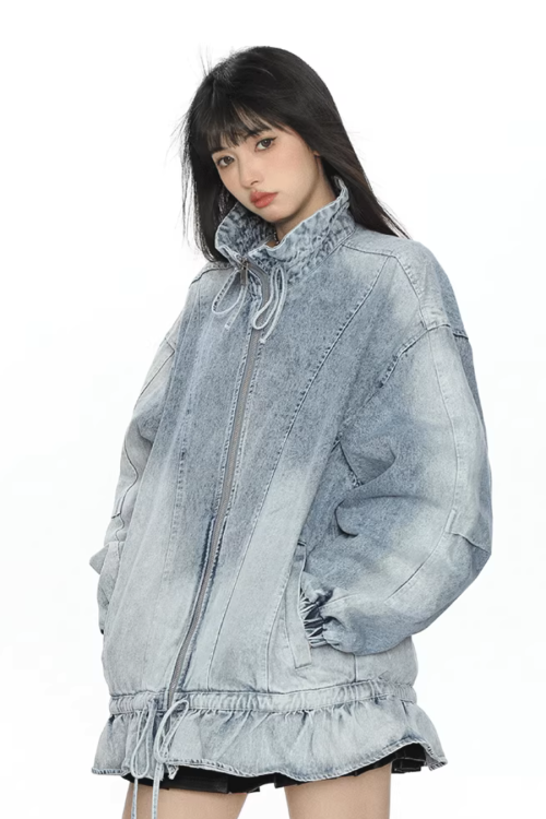 Stand Collar Flare Denim Jacket