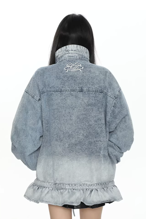 Stand Collar Flare Denim Jacket