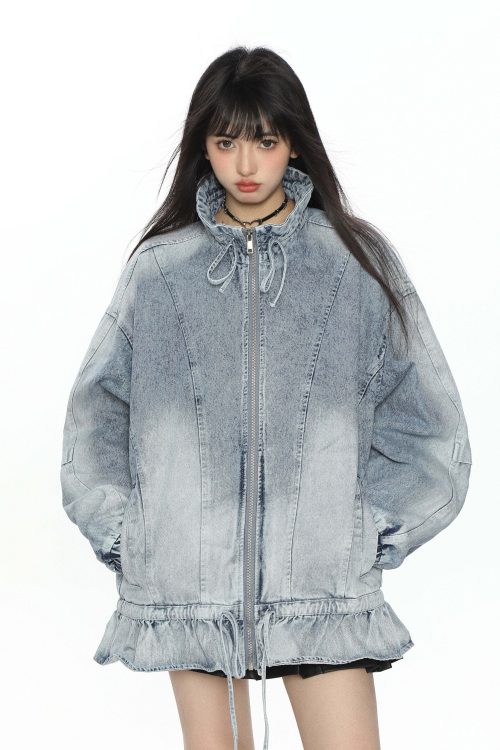 Stand Collar Flare Denim Jacket