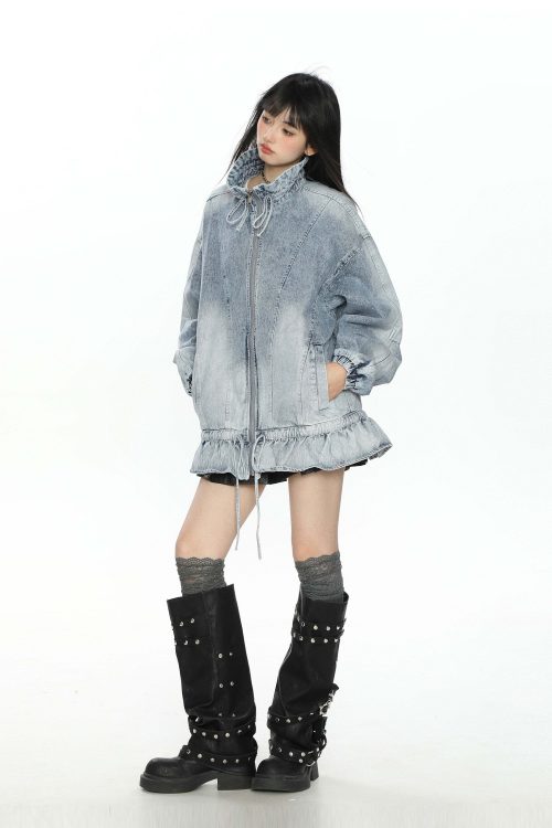 Stand Collar Flare Denim Jacket