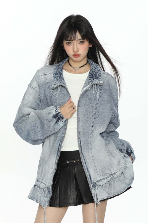 Stand Collar Flare Denim Jacket