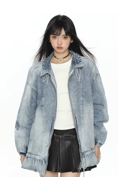 Stand Collar Flare Denim Jacket